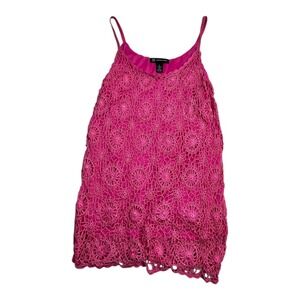 INC International Concepts Pink Crochet Overlay Tank Top Women Size L